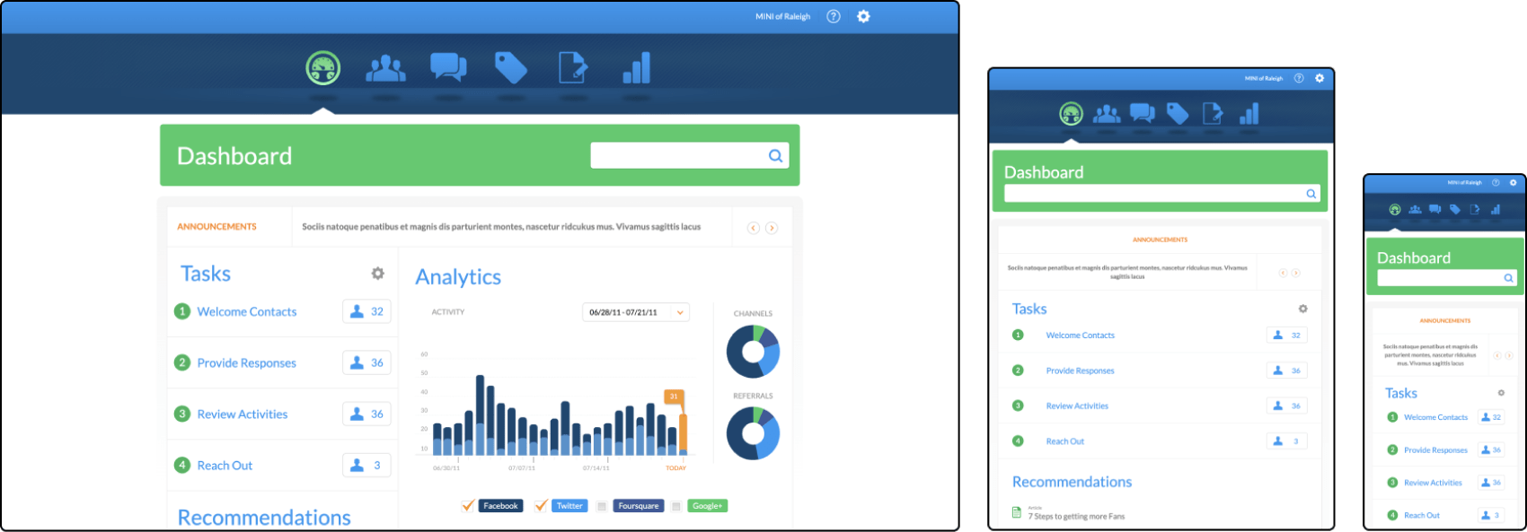 Fig. 1: A glimpse to the prototype of the business admin dashboard