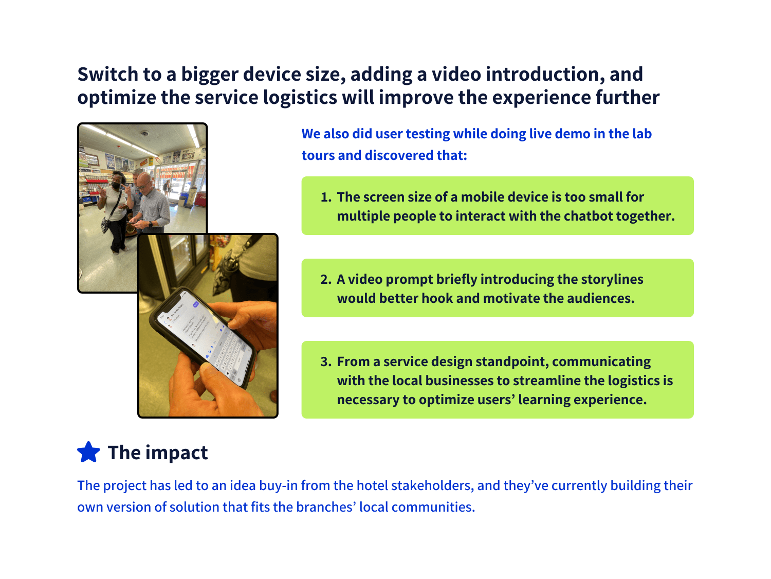 The proposed changes driven by the user testing.